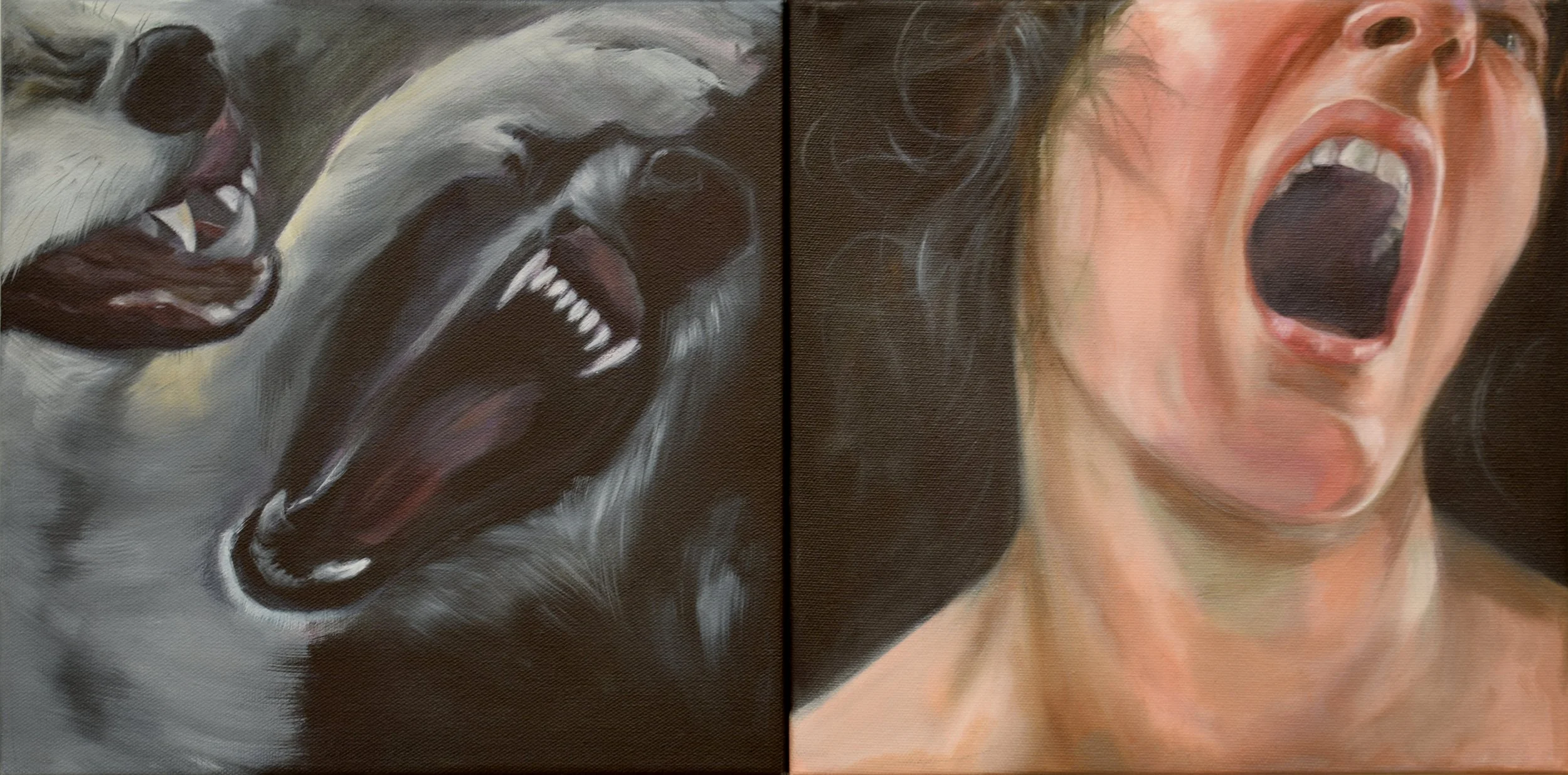 Erinyes, diptych, oil on canvas, 12 x 12" each, 2025