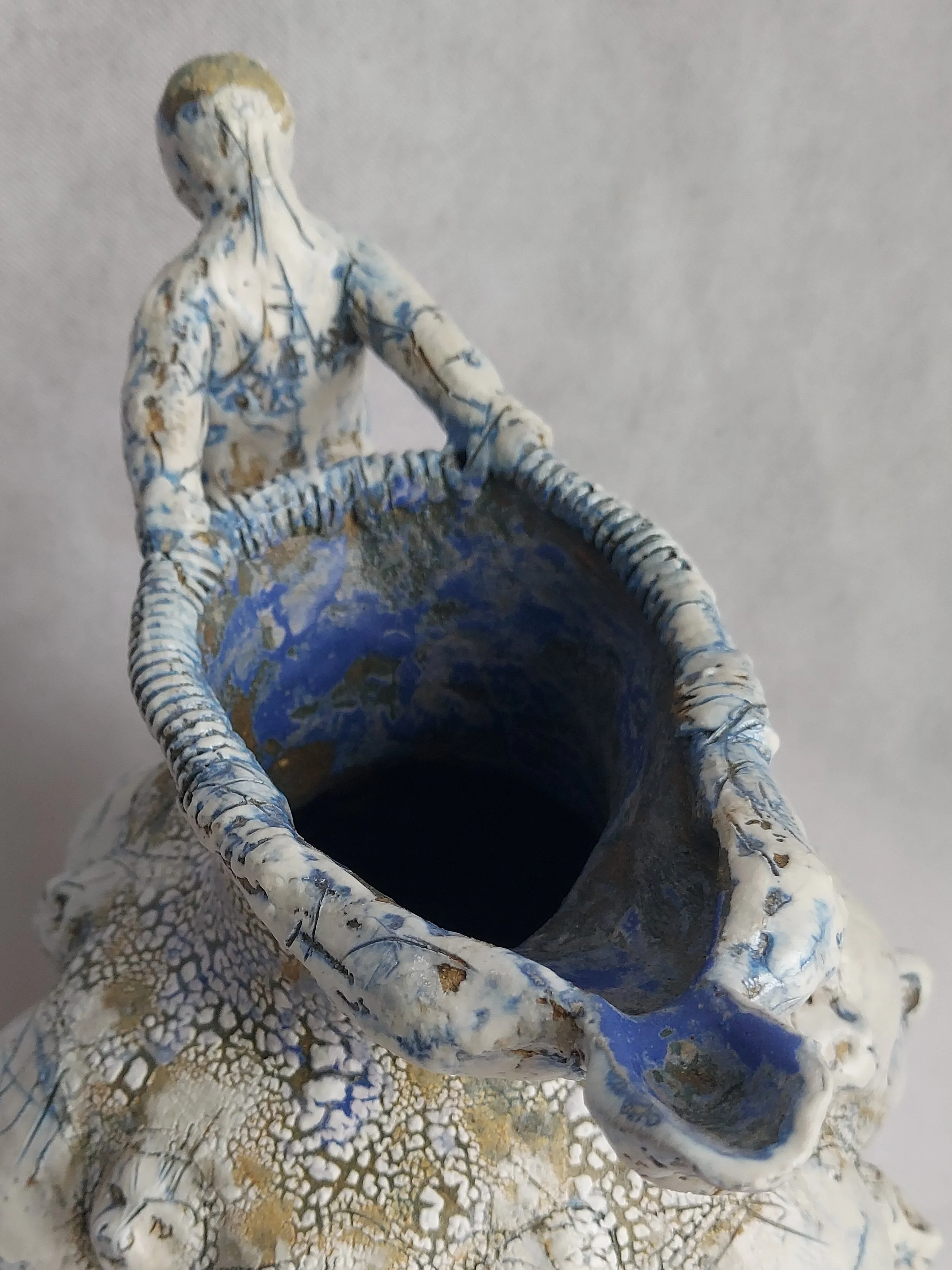 Jug Face Vessel - Stoneware, porcelain slips, underglaze, cobalt glaze