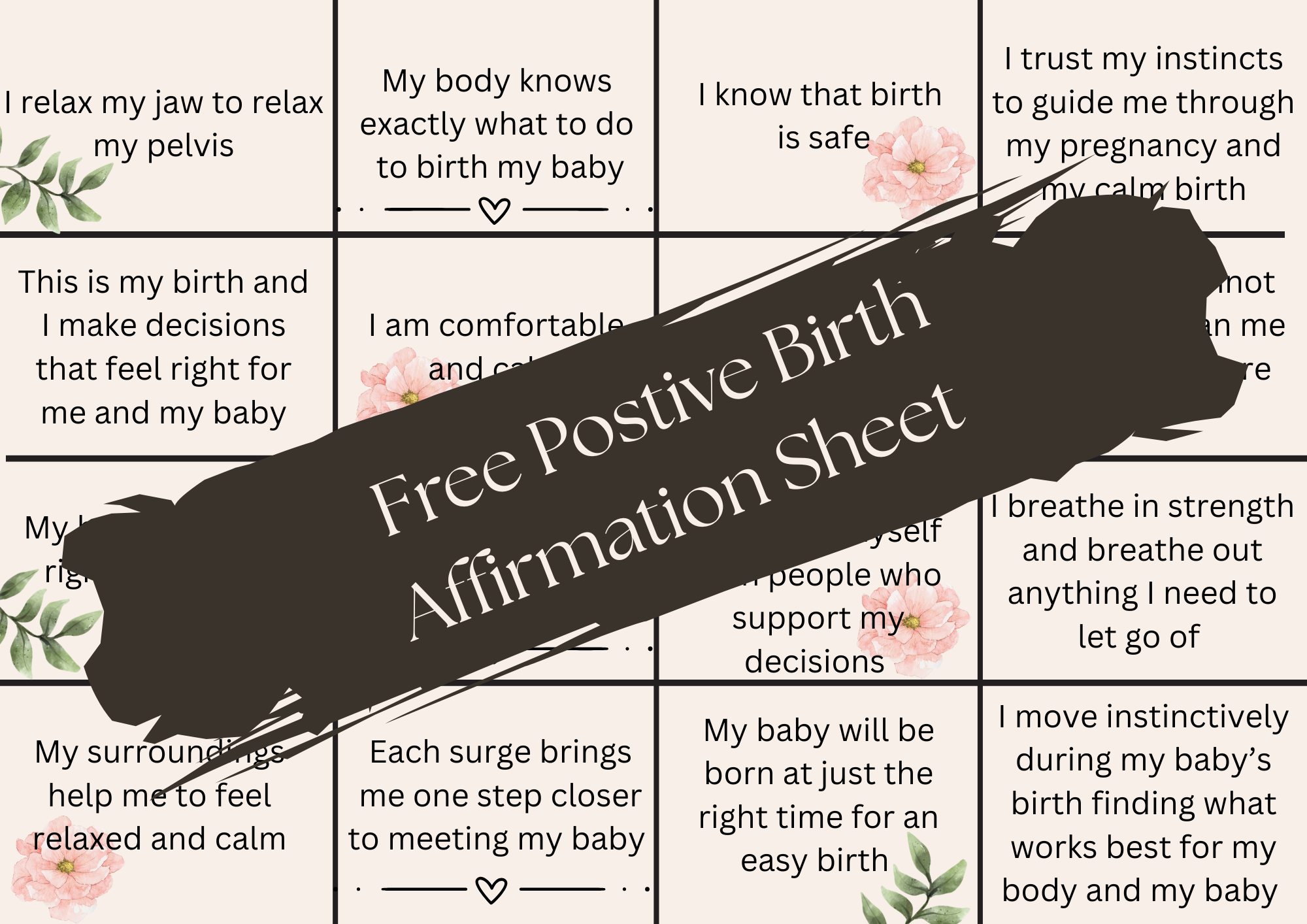 Positive Birth Affirmations Sheet