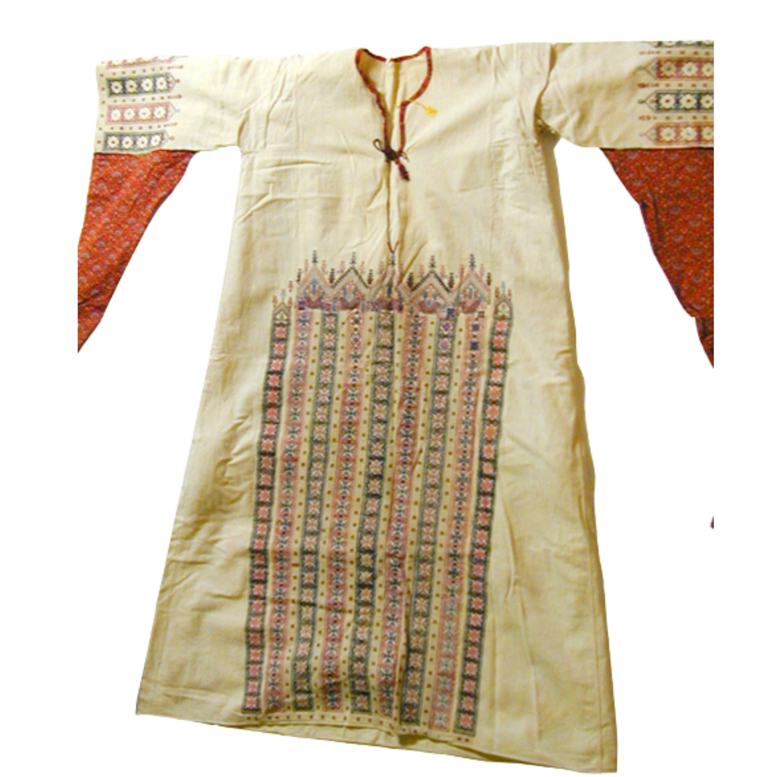 "Palestine. White cotton dress heavily embroidered"