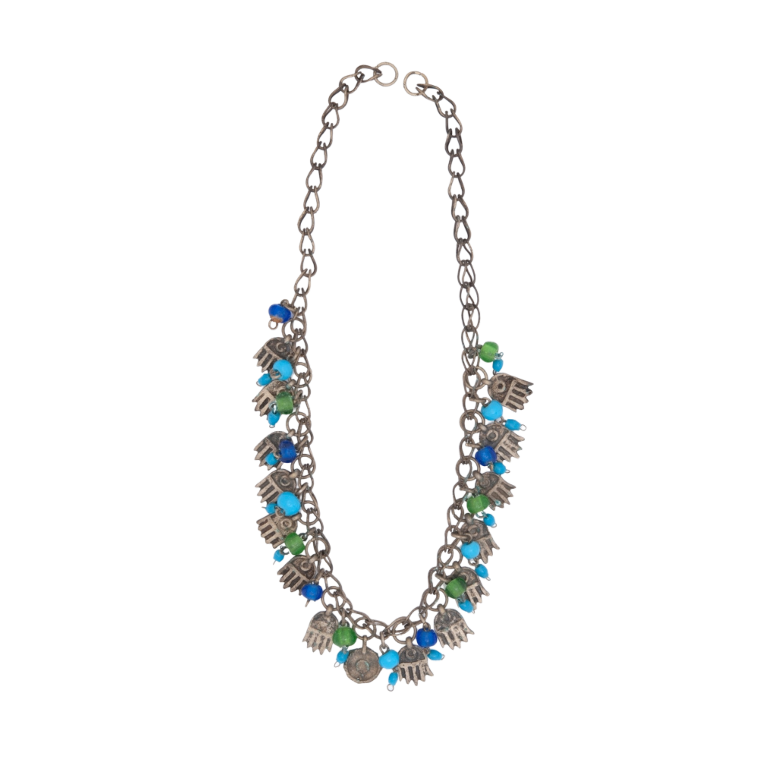 "Near East. Charm necklace, possibly representations of hands."