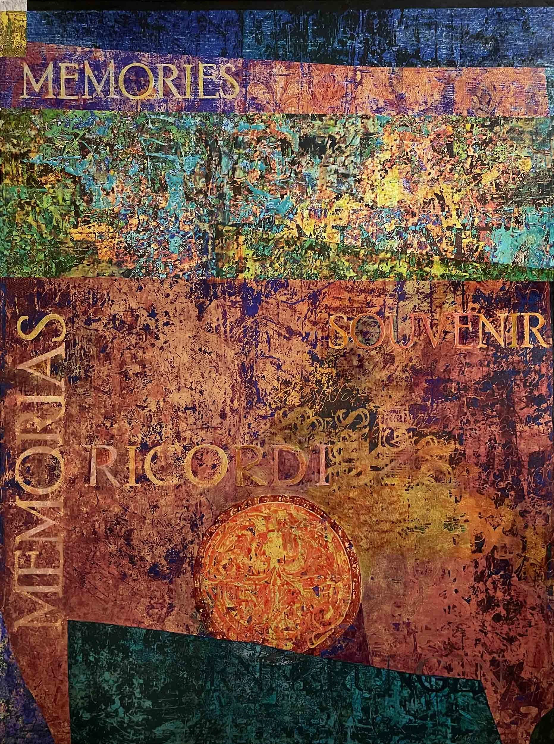 “Memories 1”, mixed media on aluminum, W35.5”/90.2cm X H47.5”/120.7cm