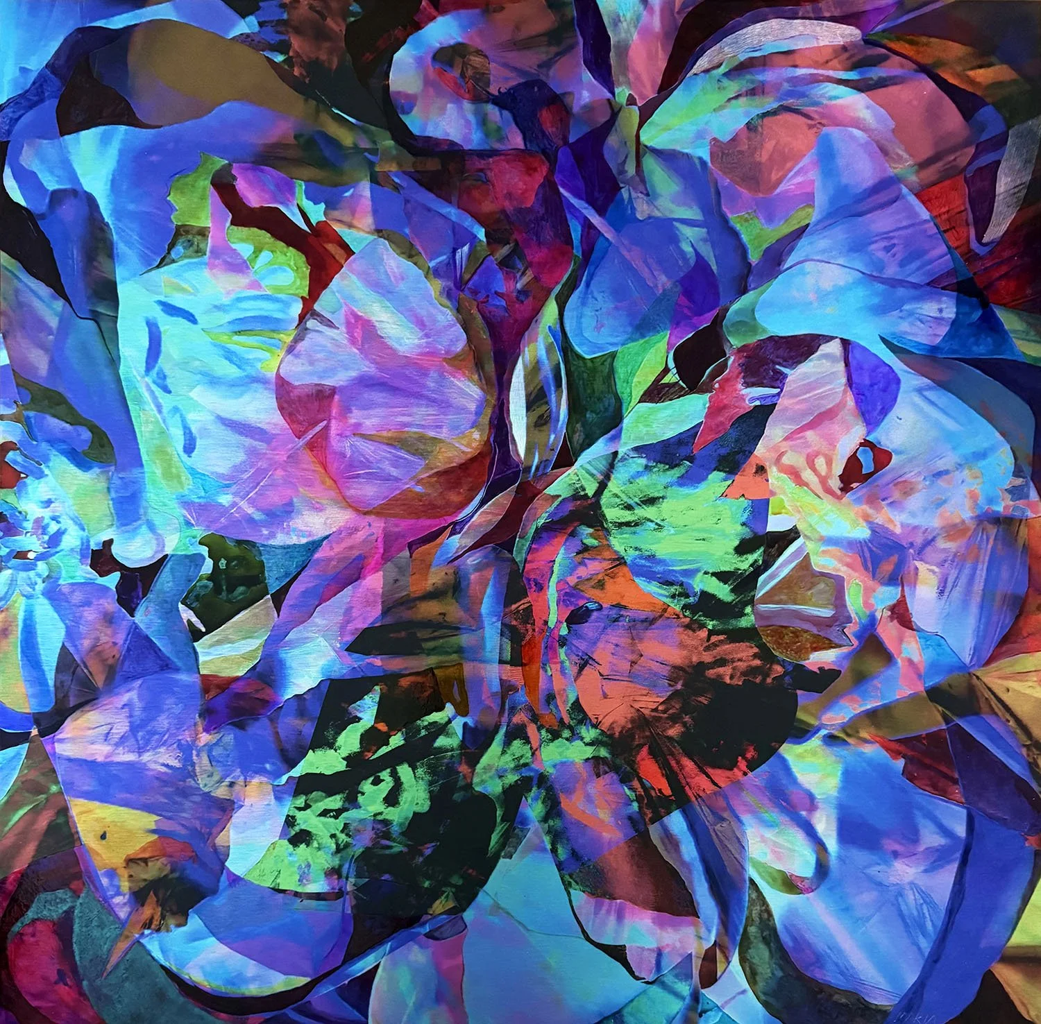 “High and Wild”, mixed media on aluminum, W30”/76cm X H30”/76cm