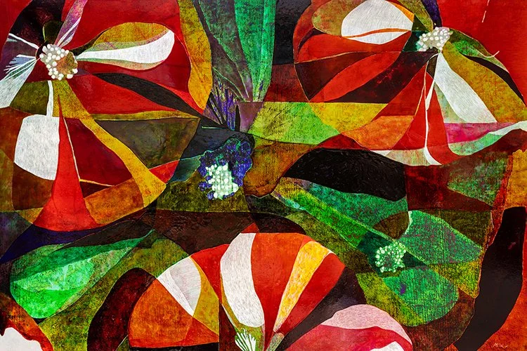 "Memory of Flowers", mixed media on white aluminum, W40.5"/103cm X H27"/69cm