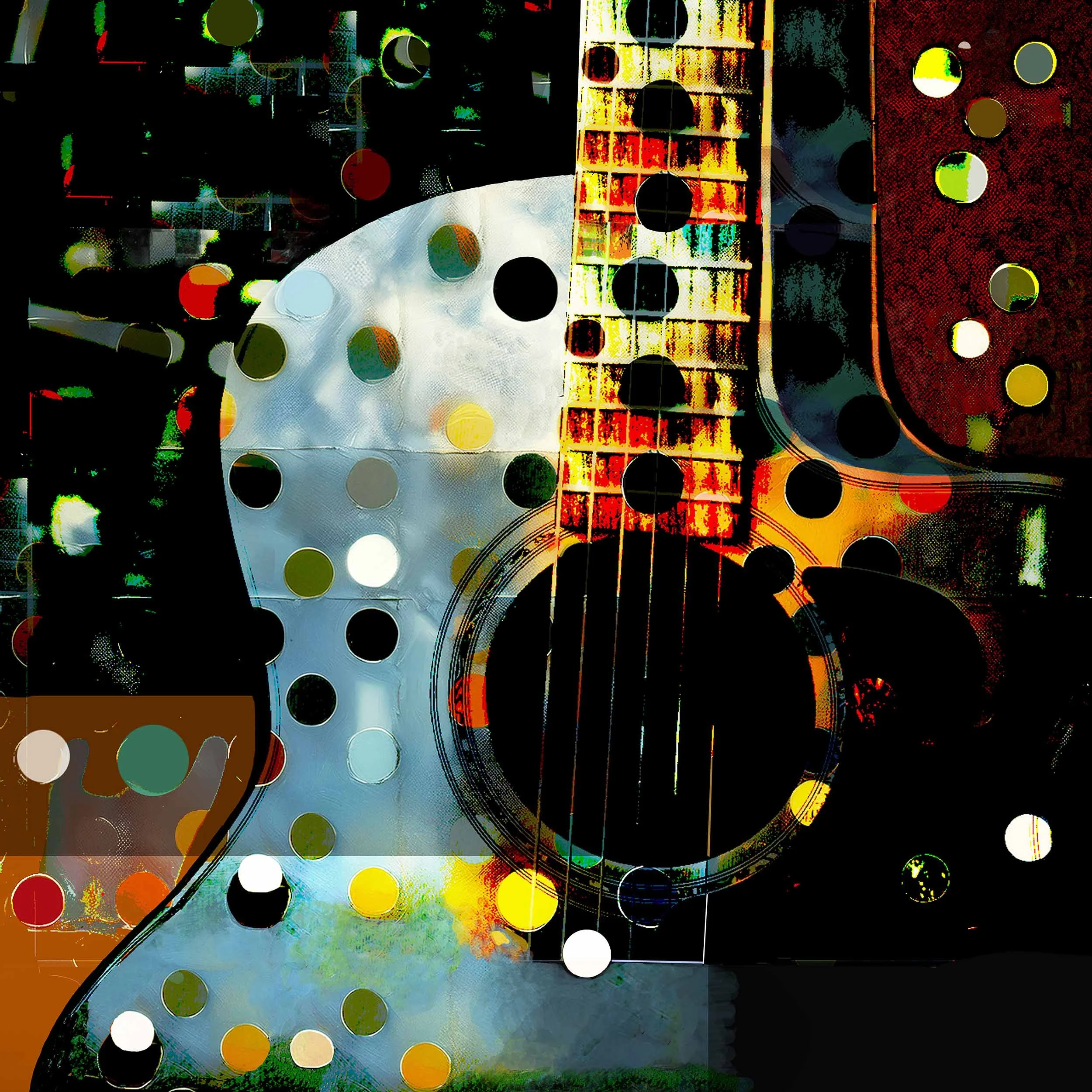 “Riffing”, mixed media on Aluminum,  epoxy finish, W18”/46cm X H18”/46cm