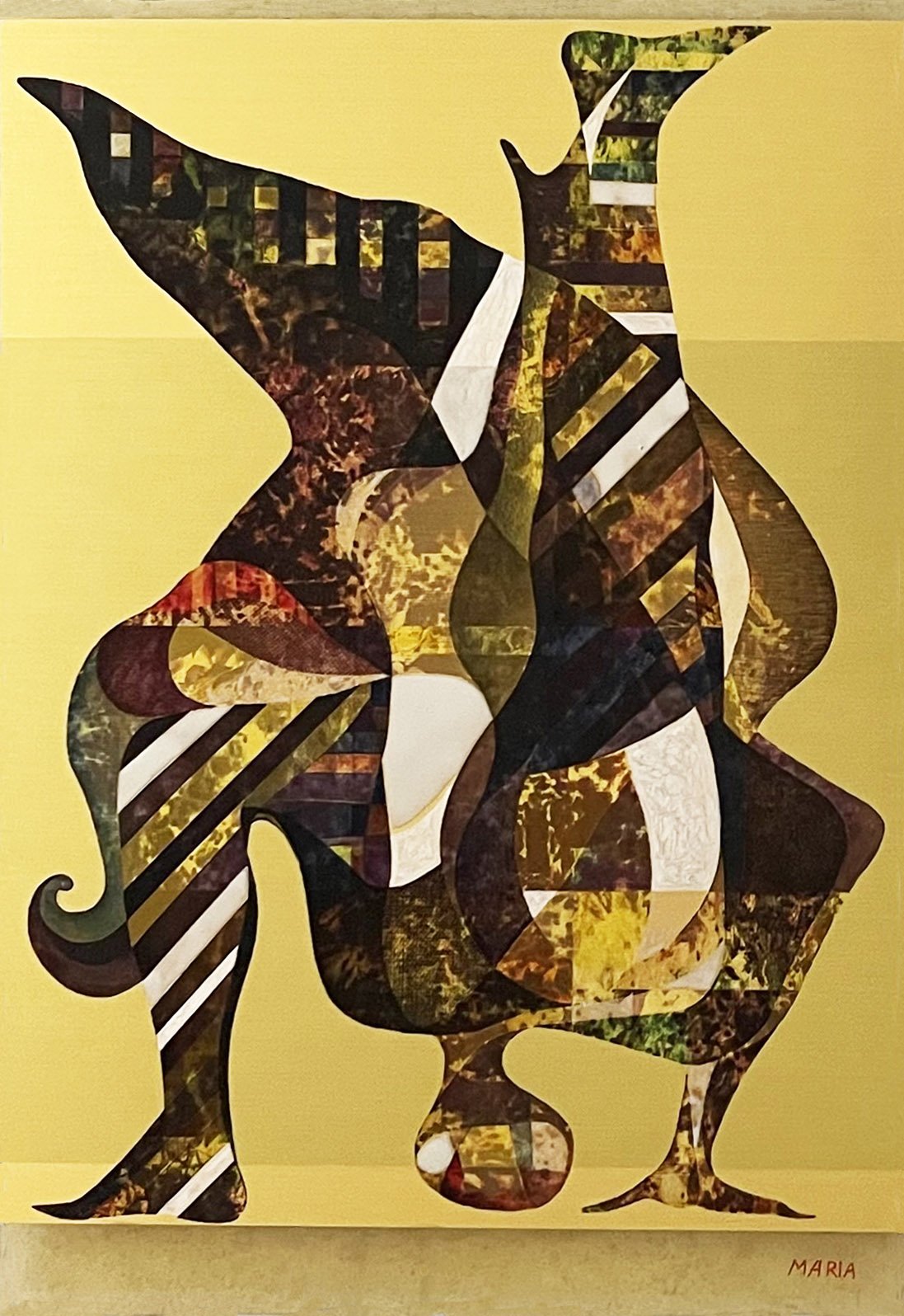 “Golden Circus”, mixed media on gold finish aluminum and stained glass, W17.5”/44.5cm X H12”/30.5cm