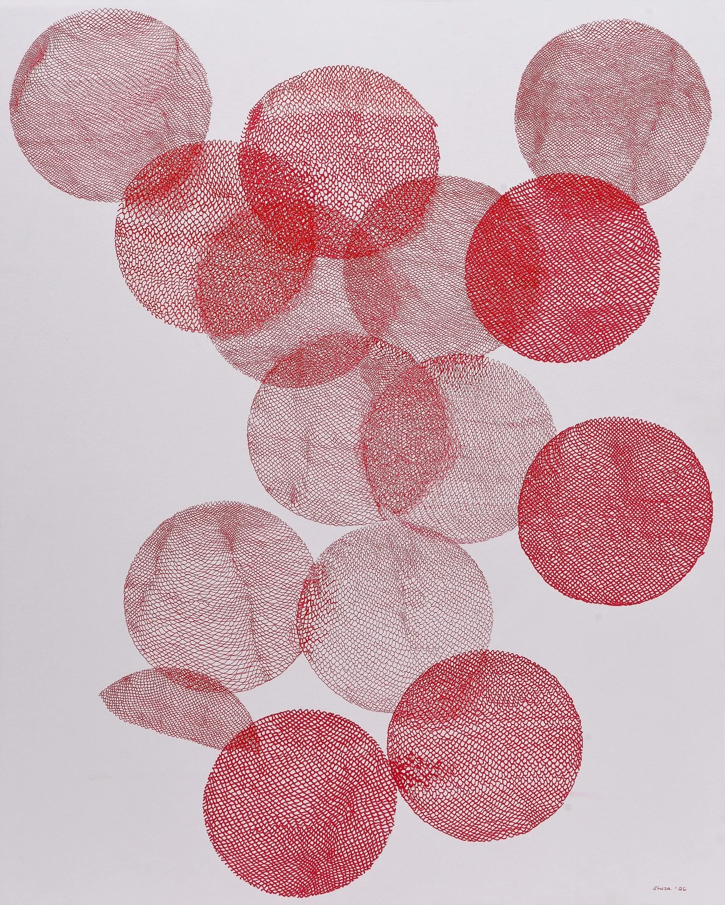 When we beat I-II
Ink on Wasli
21 x 27 inch 
2026

This series was created by listening to the heartbeats of individuals across Karachi, from Empress Market and Bohri Bazaar to Sea View, traffic junctions, alleyways, and sidewalks. Using a mobile app