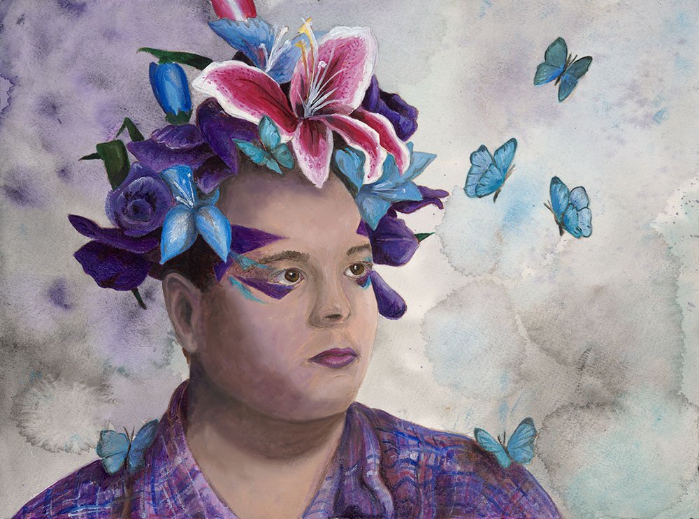 Flowers and Butterflies, oil and acrylic