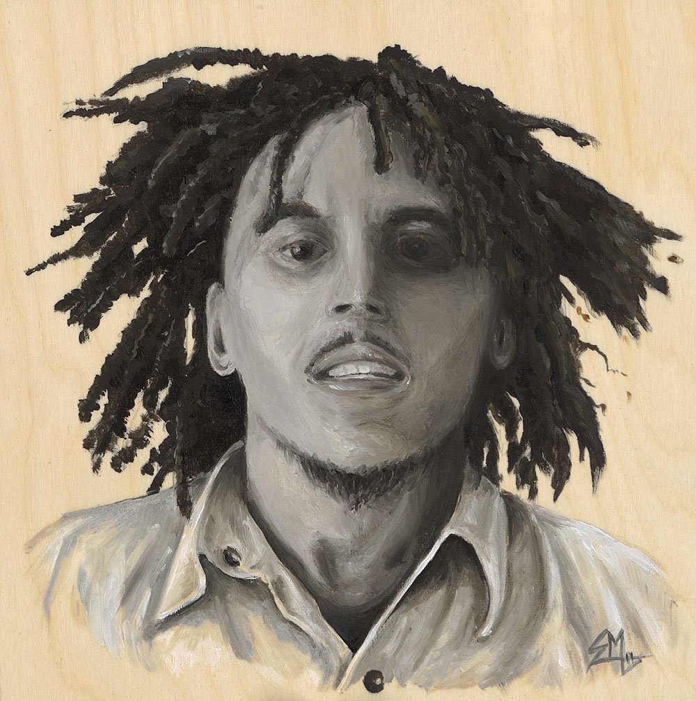 Bob Marley, oil on birch panel