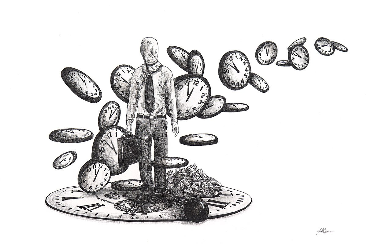 Time goes marching on, pen and ink illustration