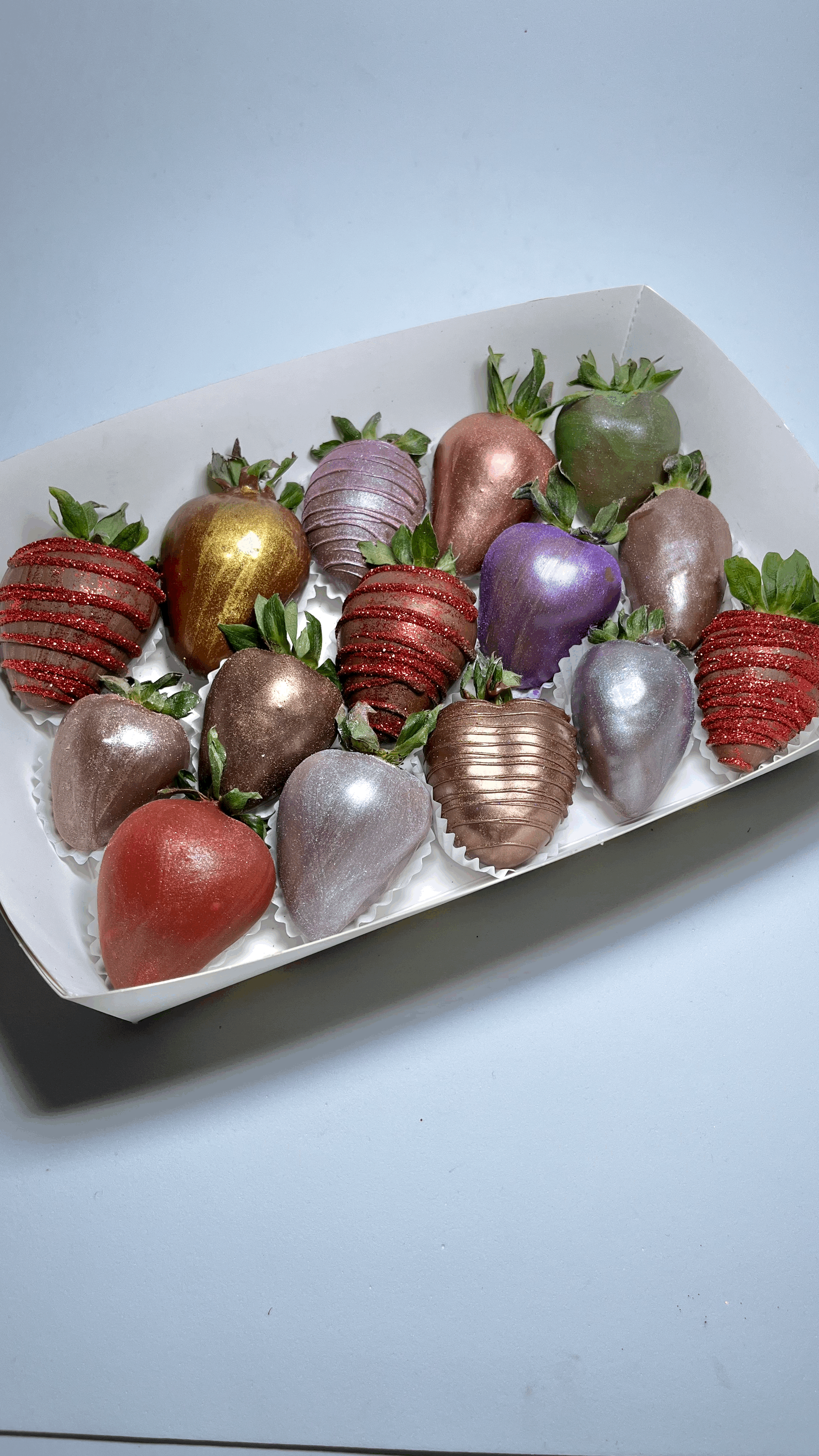 Chocolate Covered Strawberries with Colorful Edible Glitters Box in Barcelona by Berrylona Chocolate Works Perfect For Gift