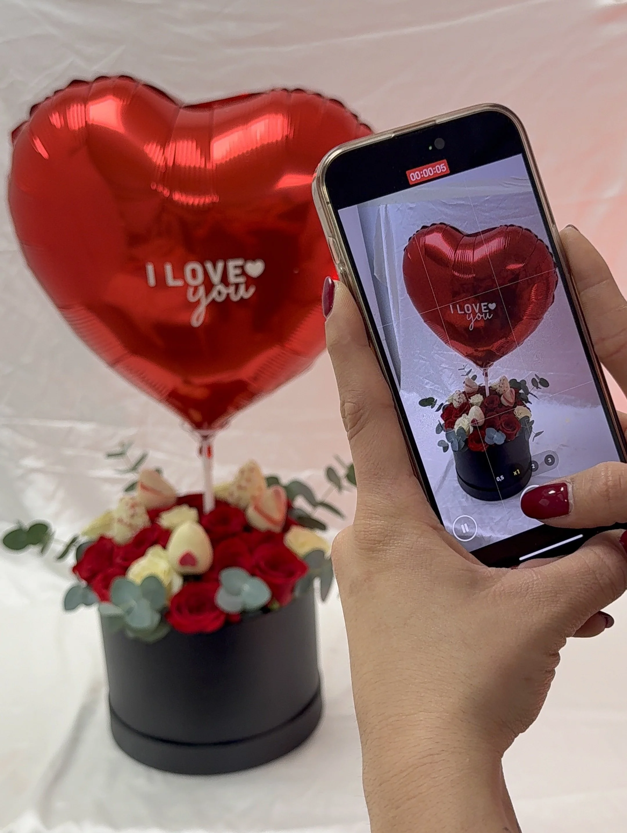 Strawberries with Flower and Heart Balloon