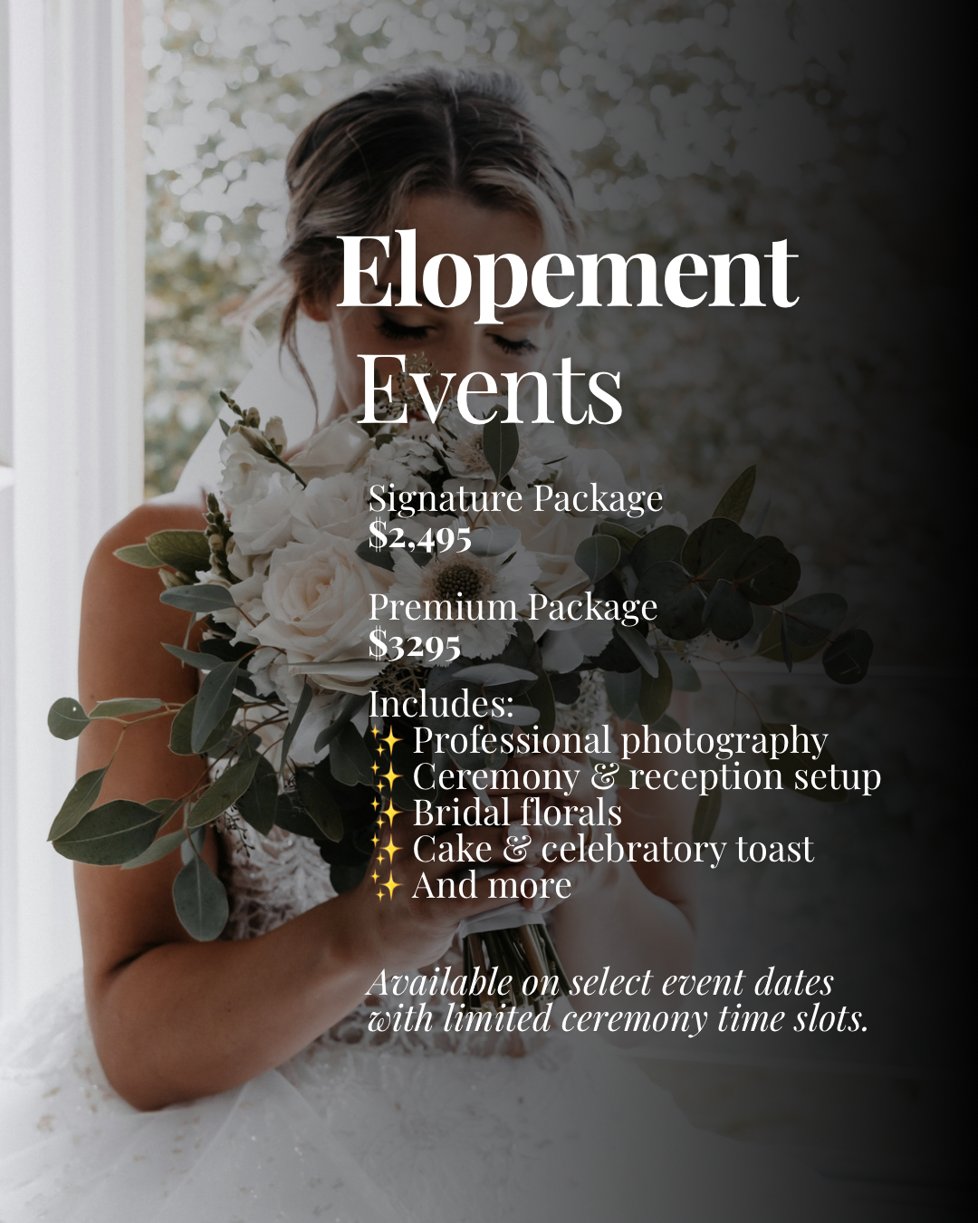 Elopement Event Packages starting at $2,495