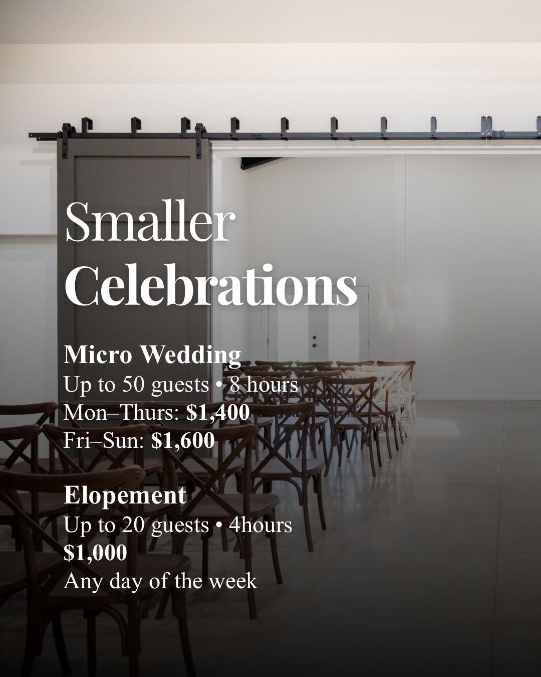 Micro Wedding Package starting at $1400, Elopement Package starting at $1,000