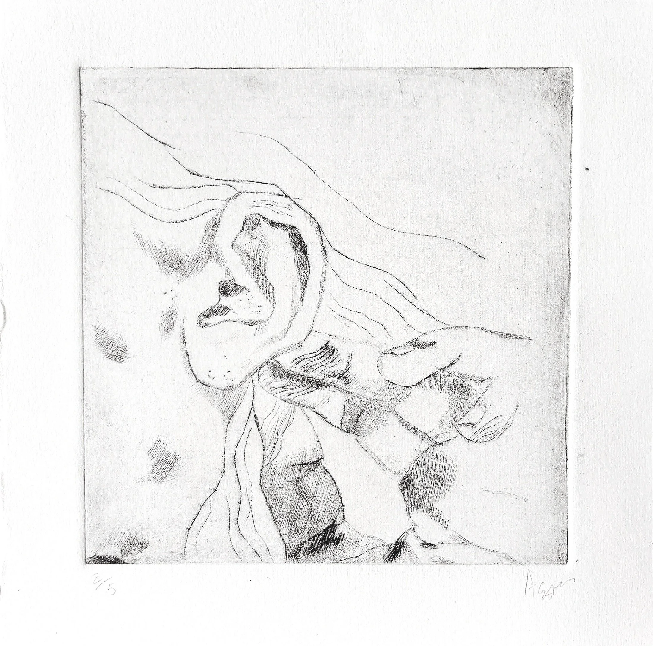 My Ear 2/5, drypoint etching on Rives BFK, 10x10in