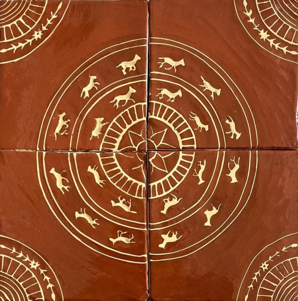 Horses, earthenware tiles.