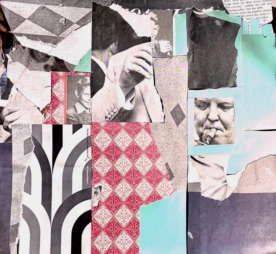 You can tell a man by his ear, collage on cardboard, 12x12in