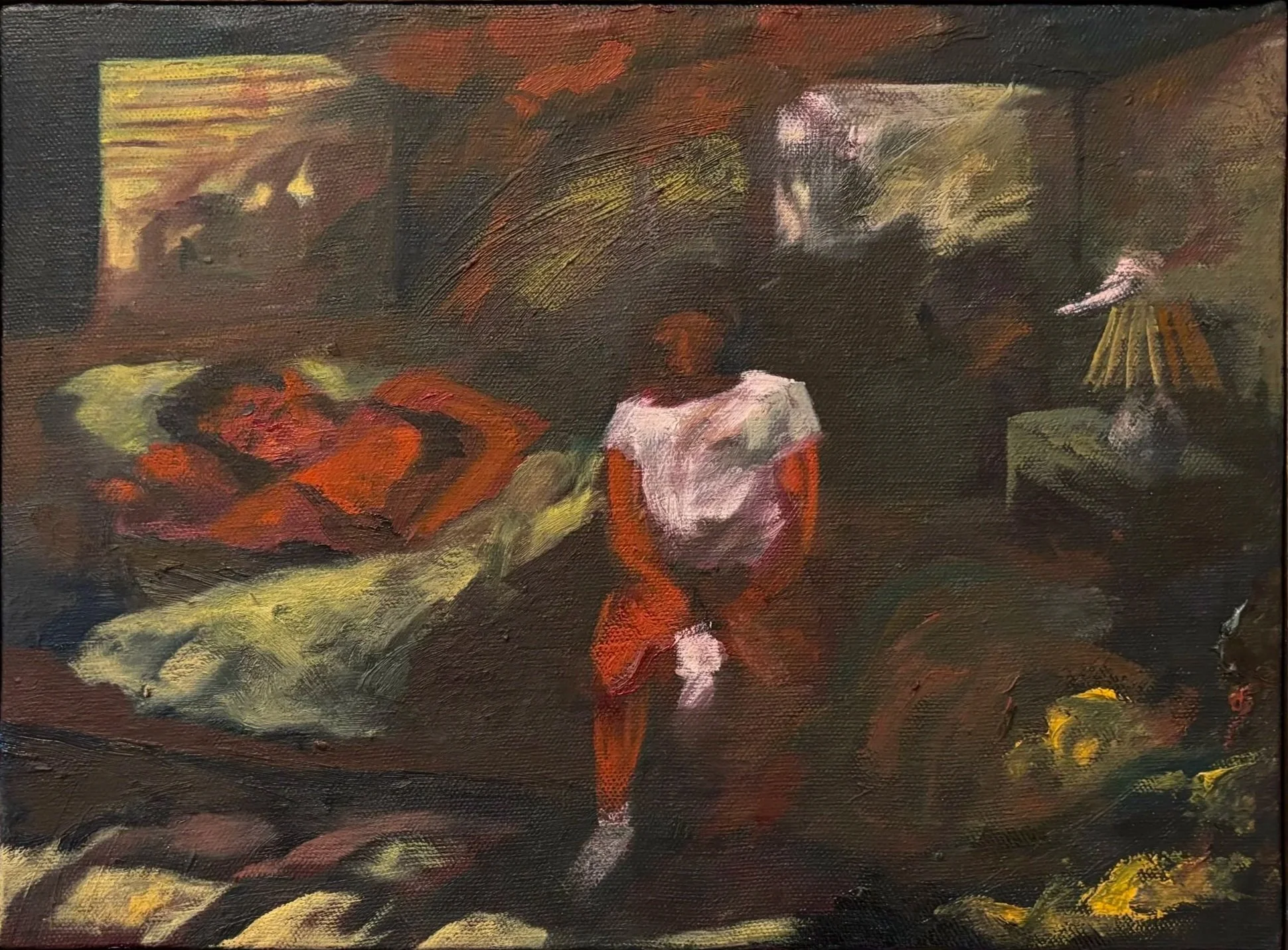 Bedspring, oil on canvas, 9x12in