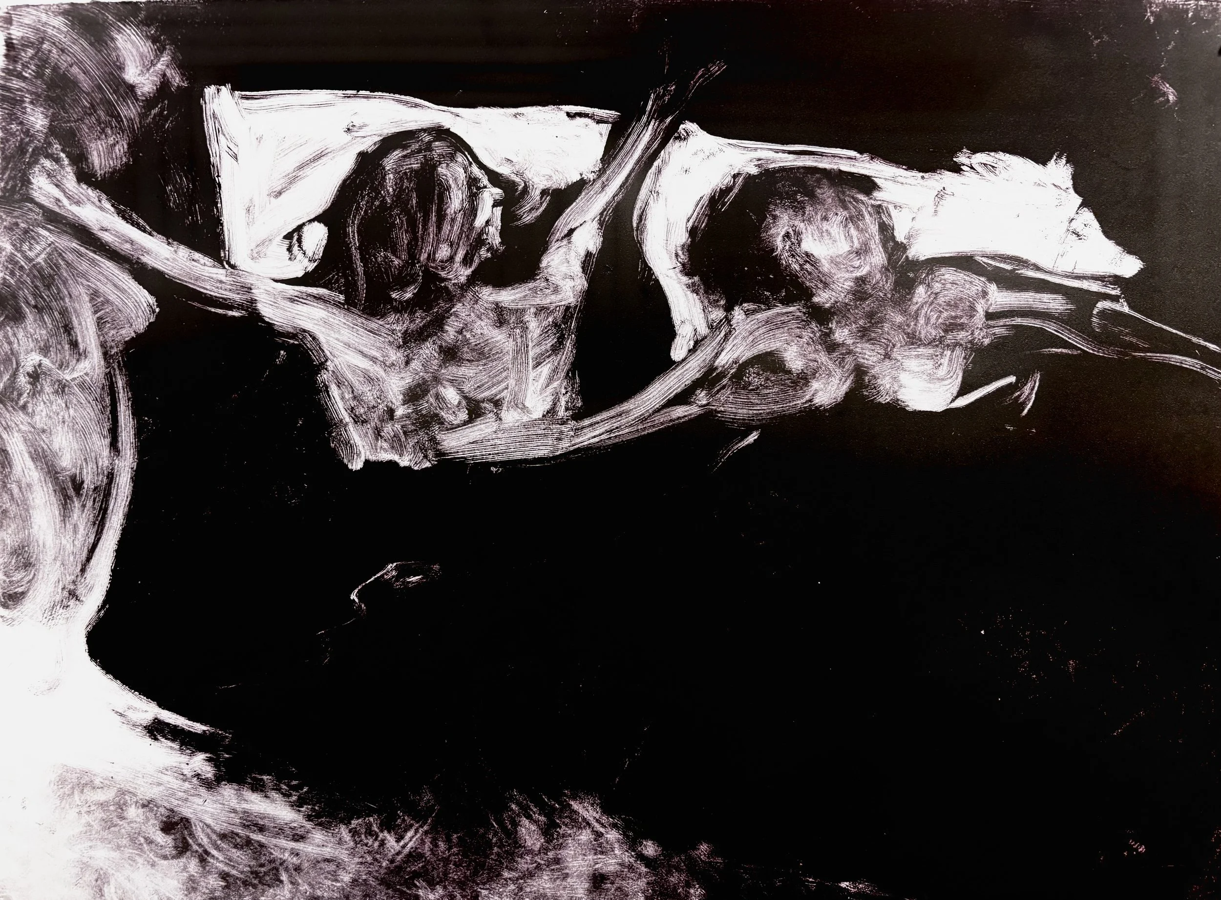 Starfishing, monotype on Rives BFK, 15x19in 