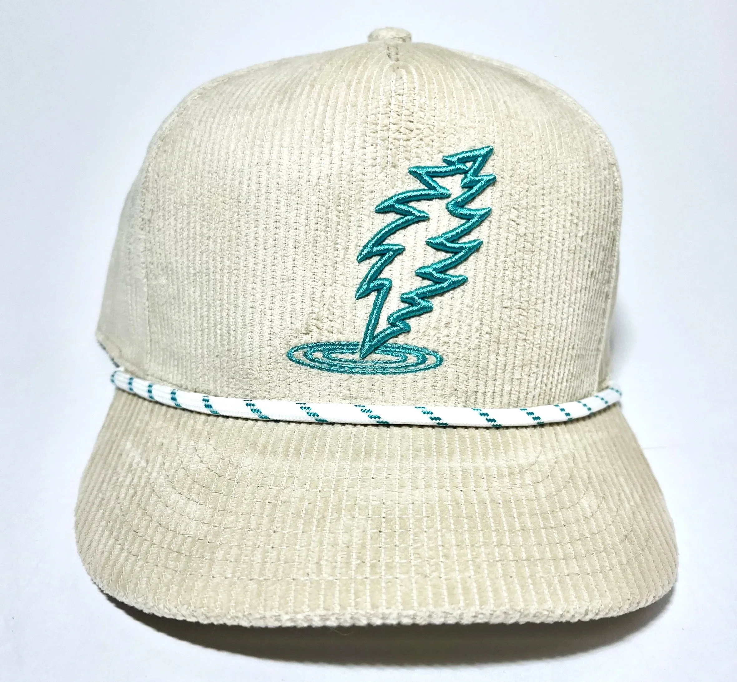 Cream w/ Turquoise raised embroidery Dancin' bolt