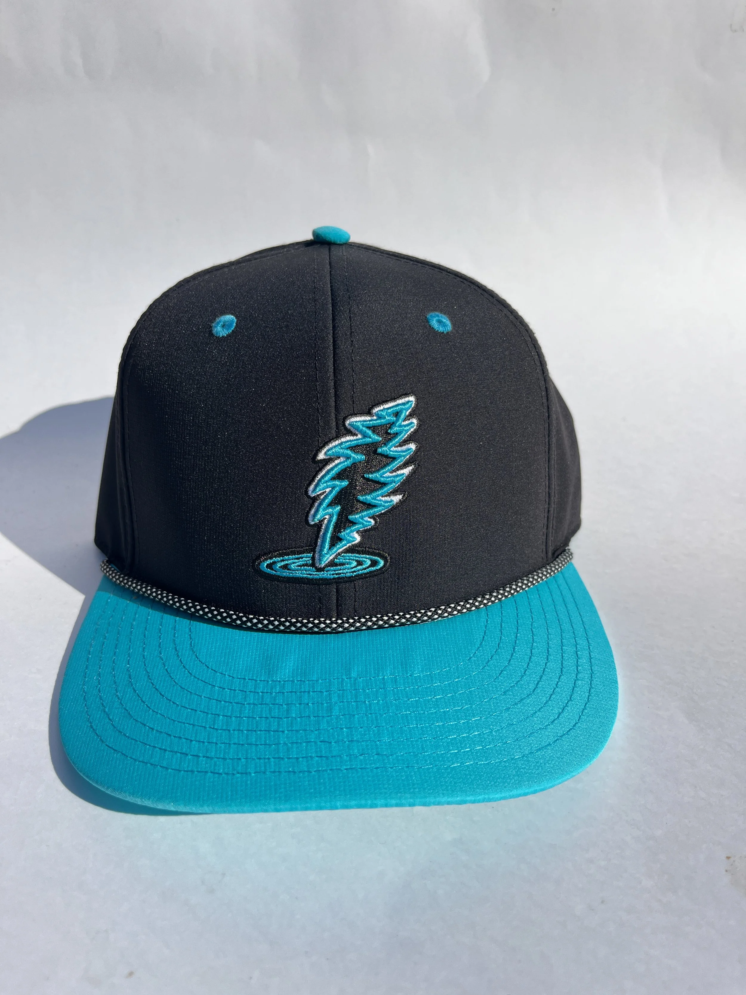 Black & Aqua w/ Aqua raised embroidery Dancin' bolt