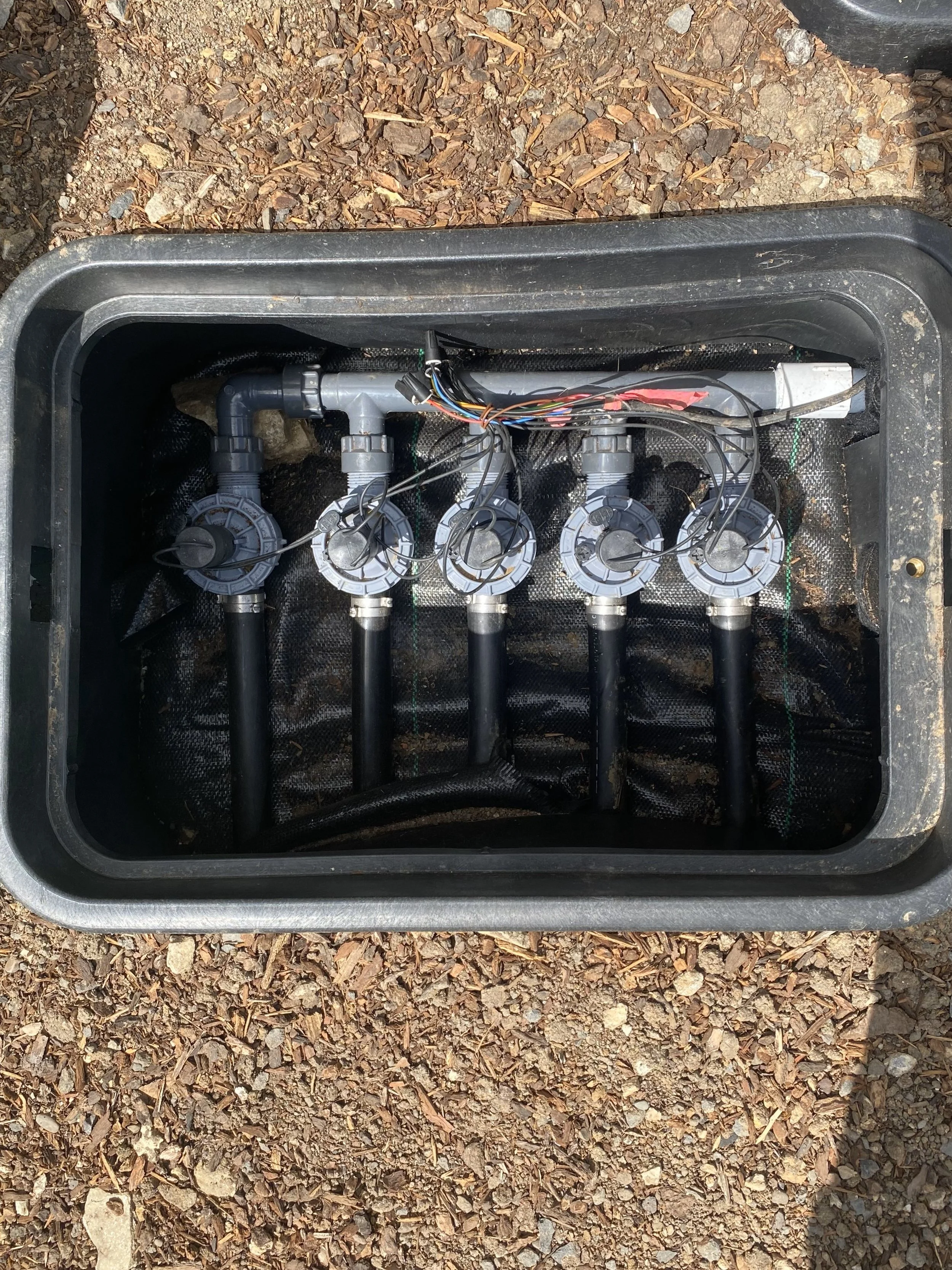 Irrigation manifold installed In Spokane Washington. Irrigation for lawn.