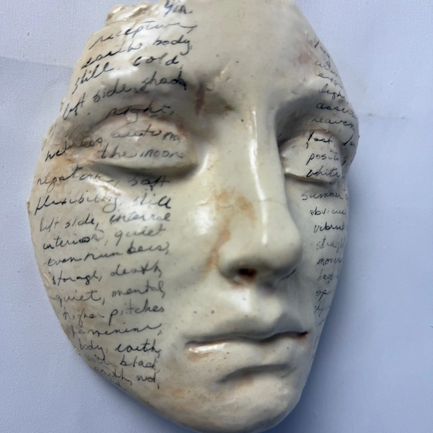 &quot;Yin Yang&quot; words on ceramic mask, 
6&quot; x 6&quot;

#yinyang #f&eacute;minine #masculine #words