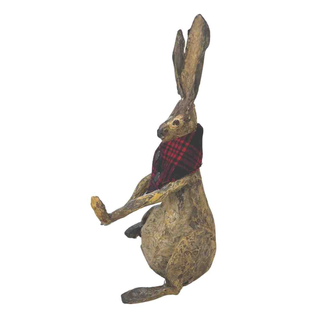Anthea Taljaard - SaltSpray Design
Wooden rabbit figurine wearing a red plaid scarf