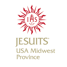 Jesuits USA Midwest Province logo with a red sunburst and the IHS symbol, and gold text.