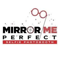 Logo for Mirror Me Perfect Selfie Photobooth featuring stylized glasses and text.