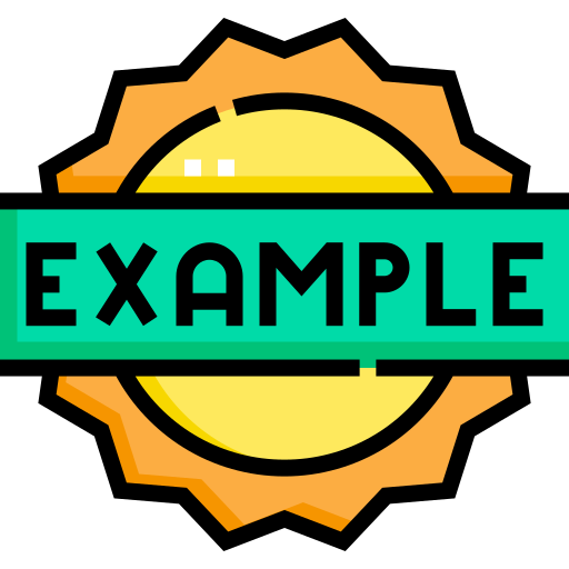 Illustration of a badge with a sun behind it, featuring the word 'EXAMPLE' in bold black letters on a teal ribbon across the center.