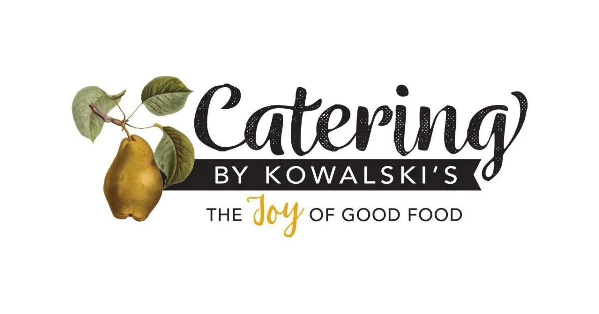 Logo for Catering by Kowalski's featuring a lemon with leaves, with the tagline 'The Joy of Good Food'