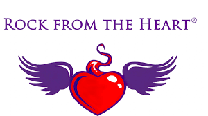 Logo with purple wings, a red heart with a snake wrapped around it, and the text 'Rock From The Heart'