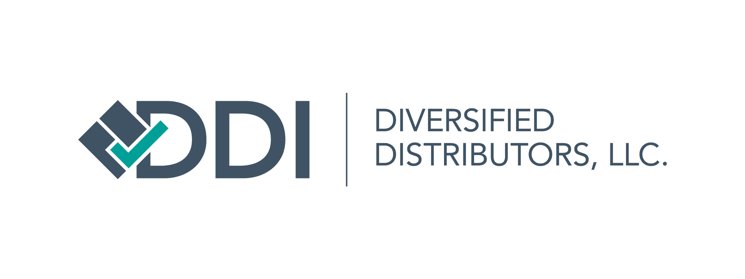 Logo for Diversified Distributors, LLC; featuring a stylized checkmark inside a diamond shape, with the acronym 'DDI' and the company's full name.