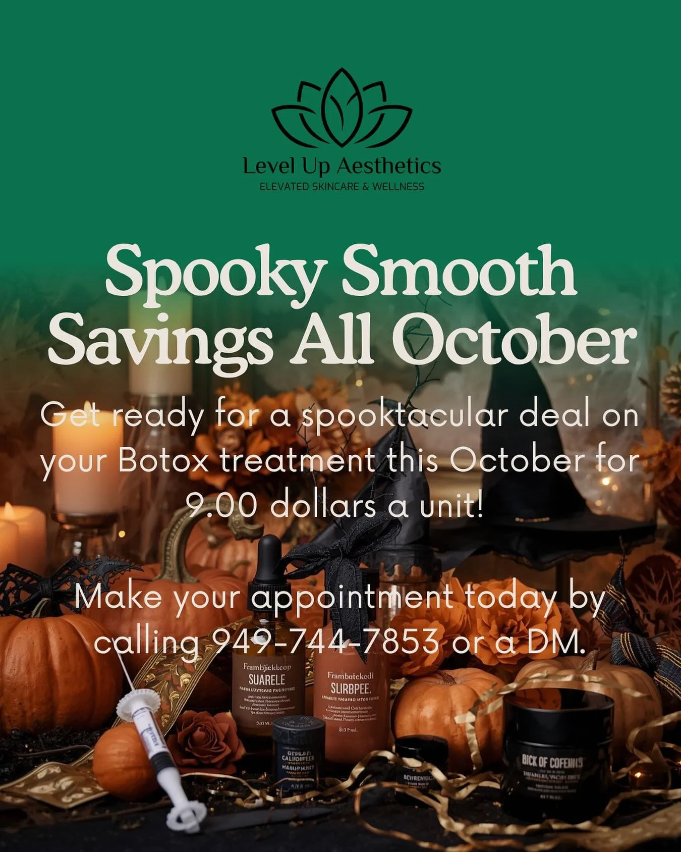 🎃 No tricks, just treats! 👻
✨ BOO-tox is here all October only $9/unit for Botox! 
Scare away those fine lines and keep your glow hauntingly smooth. 💉🧡
📞 Call 949-744-7853 or DM us to BOOk your appointment today! 

#LevelUpAesthetics
#TustinMedS
