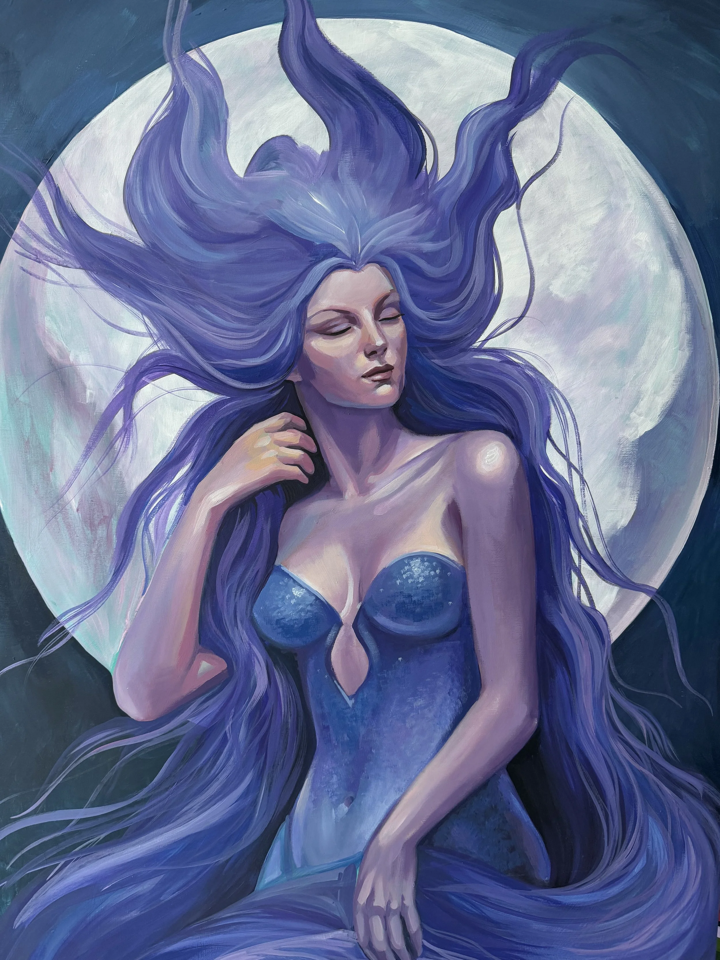 Moonchild (Acrylic Gouache on Wood Panel)