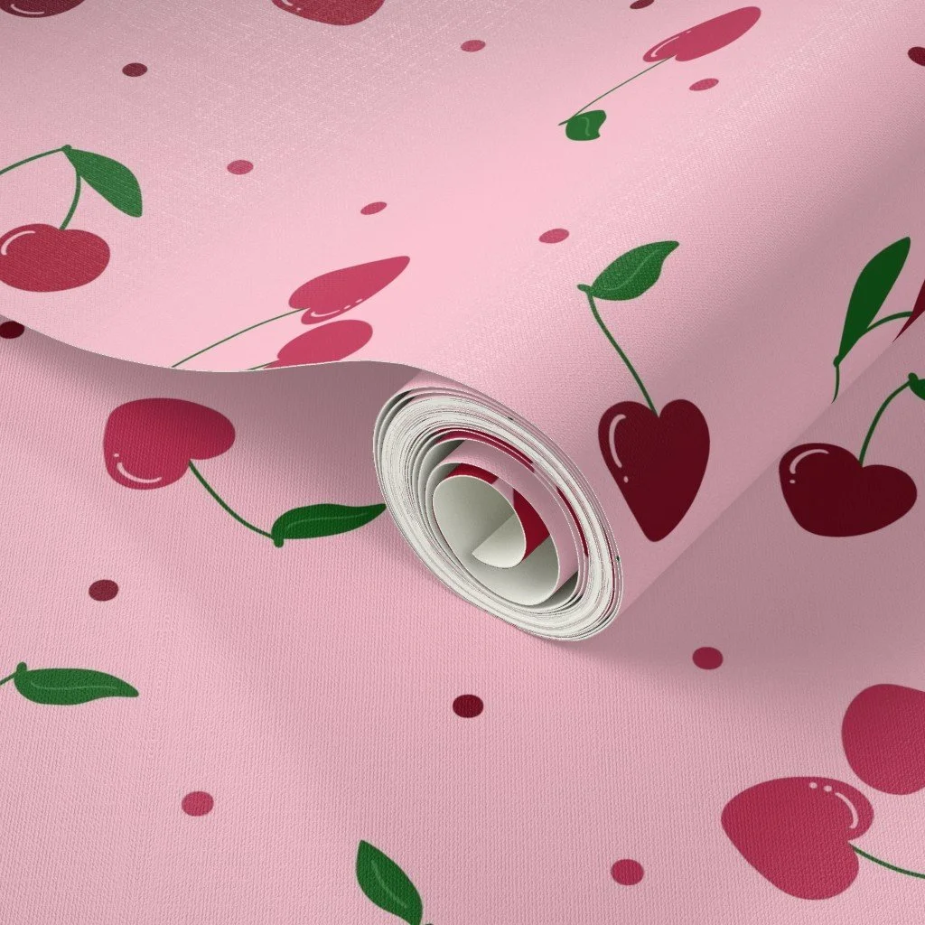 Cherries &amp; Checkerboard Wallpaper &amp; Fabric Design Ideas