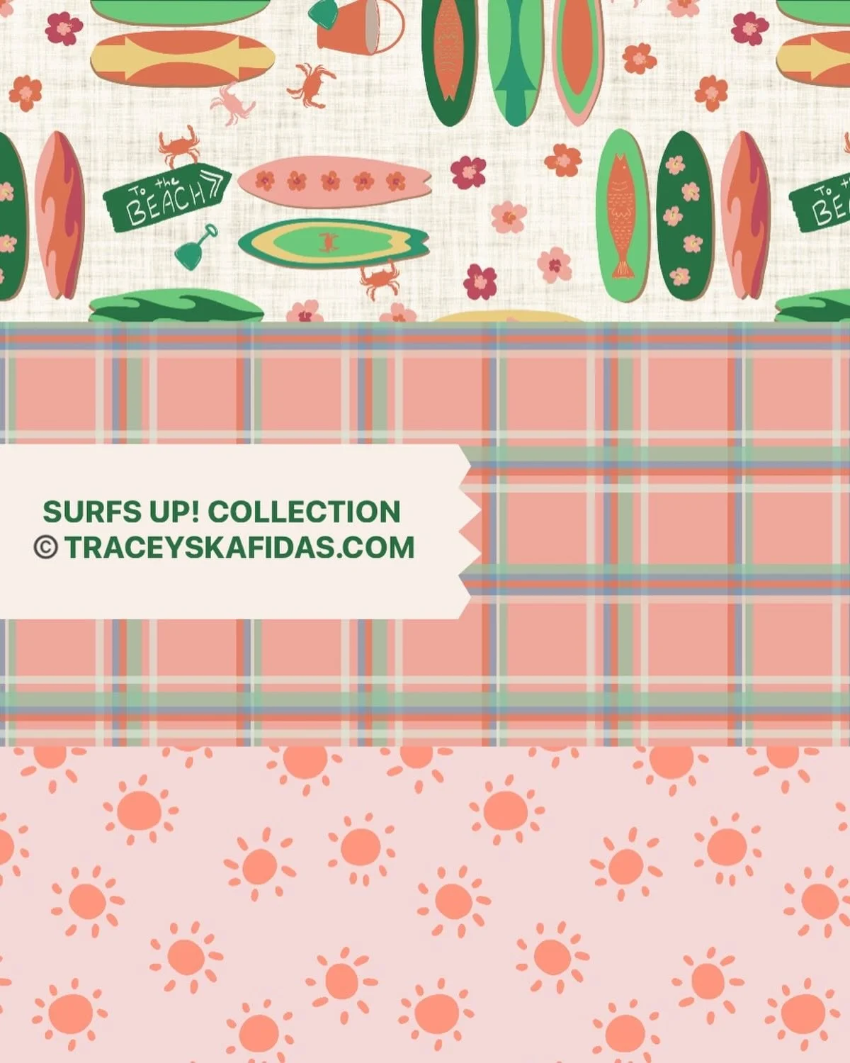 😎 A new color way from my Surfs Up! collection. I love the warm peachy goodness 🧡. Check out the entire collection of designs in all color ways in my @spoonflower shop, links above. #spoonflower #spoonflowerfabric #spoonflowerdesigner #artlicensing