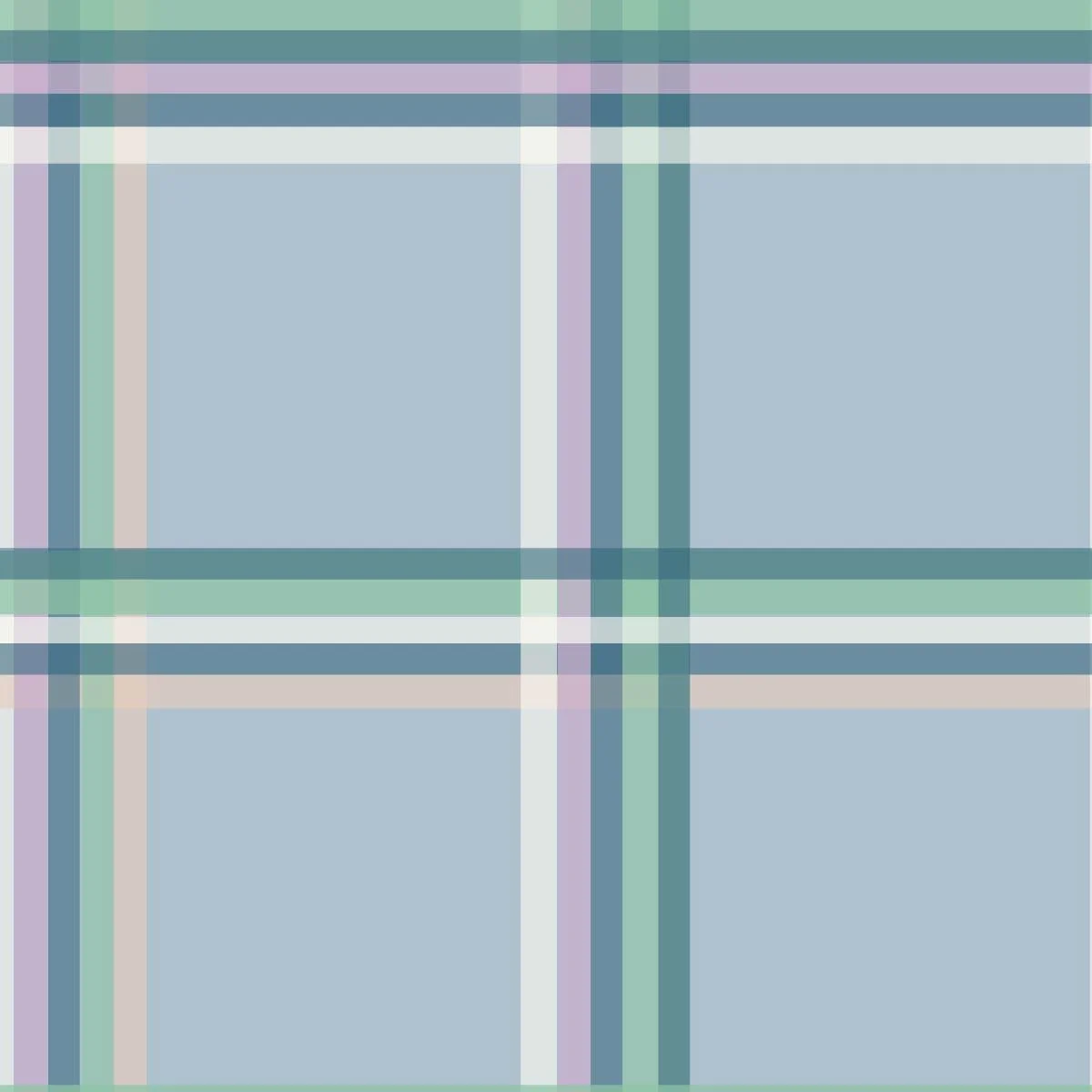 Pattern design swatch for fabric, textiles and wallpaper featuring mint green, beige, navy, lavender purple plaid stripes. Pastel light blue background. 