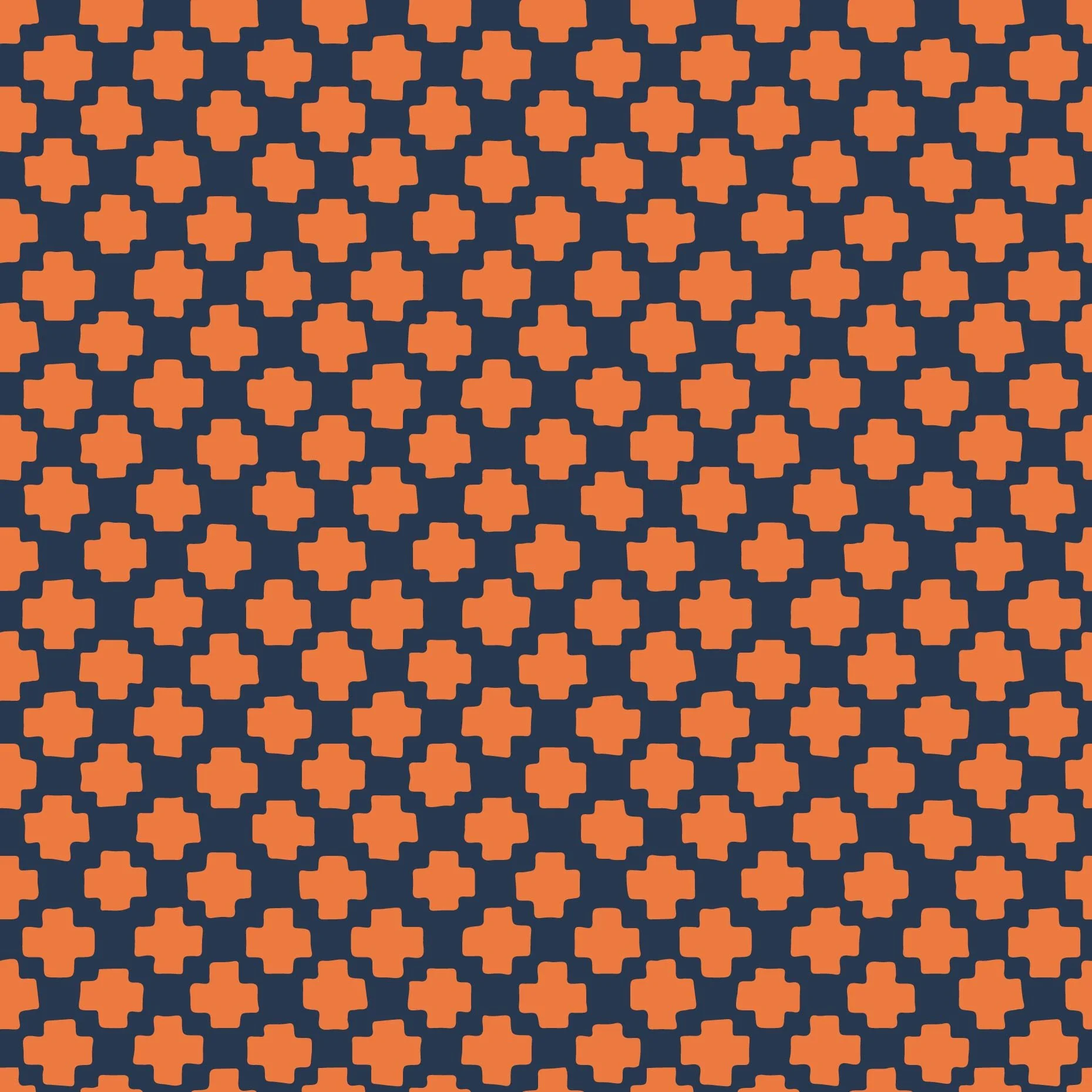 Pattern of orange crosses on a navy blue background.