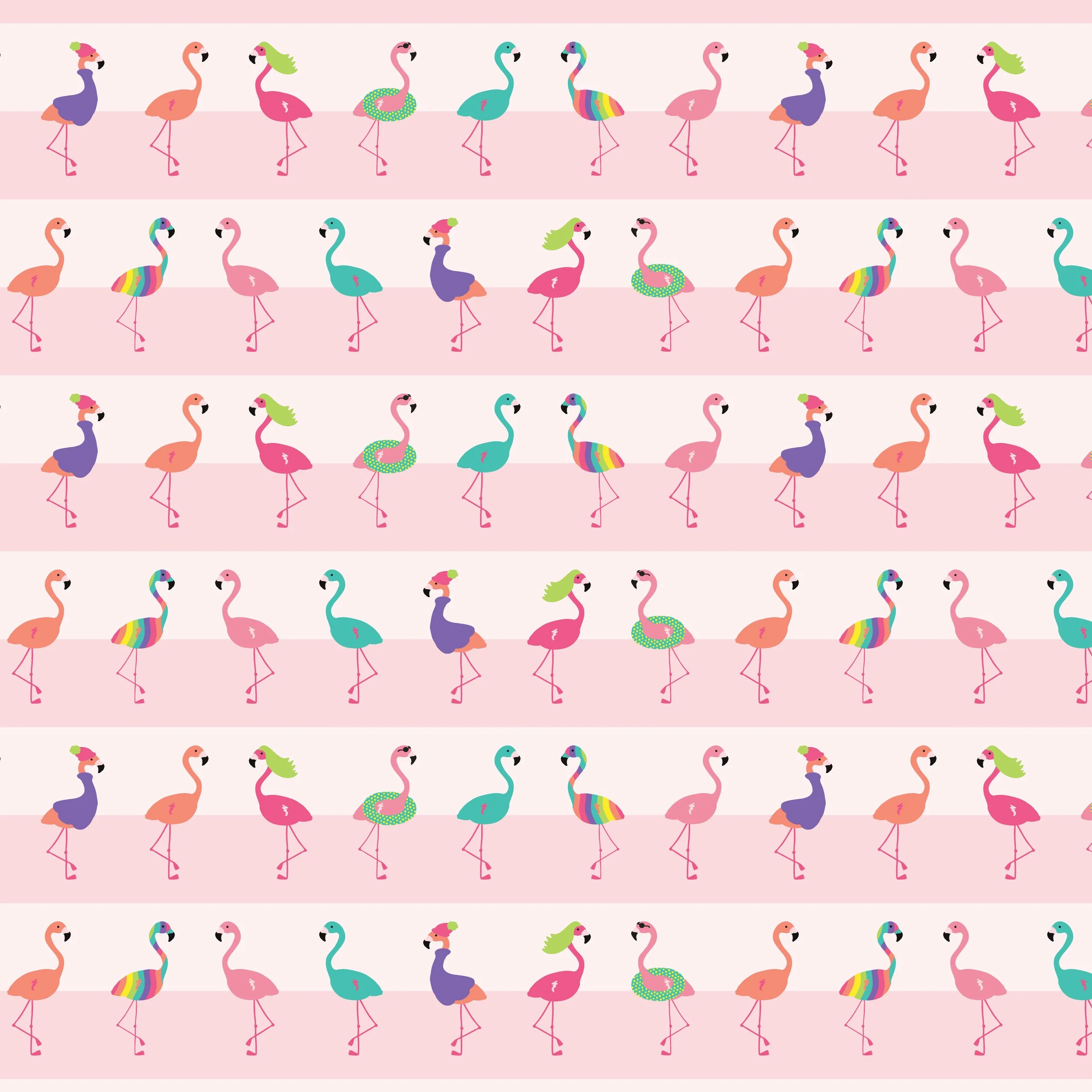 pink stripes with flamingos wearing clothes