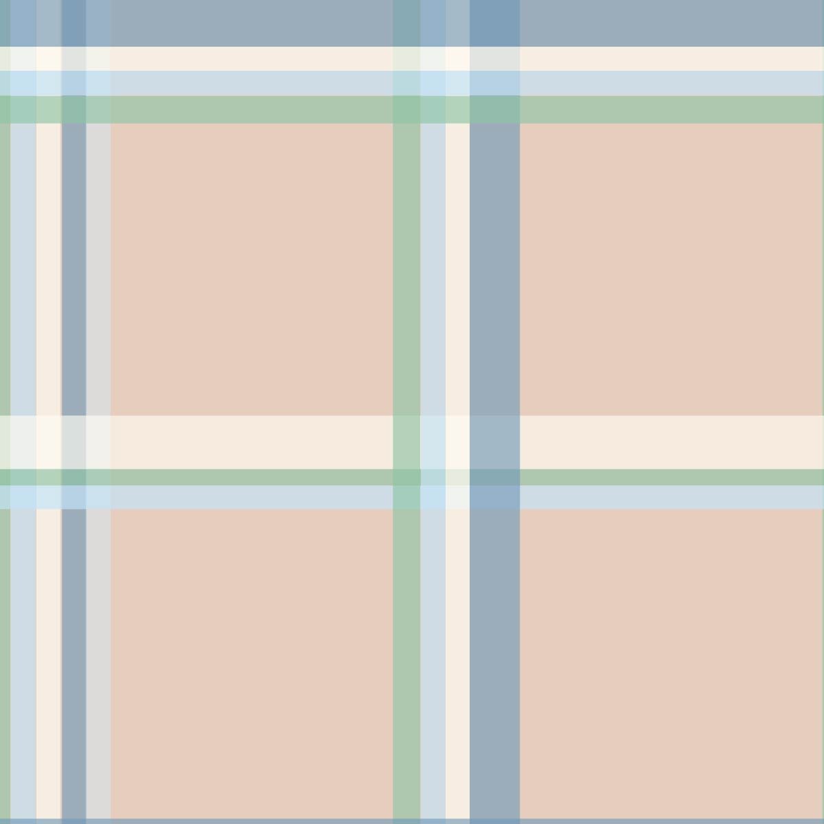 Pattern design swatch for fabric, textiles and wallpaper featuring mint green, beige, medium blue, light blue plaid stripes. Pastel beige background. 