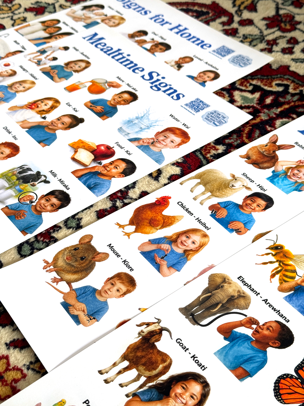 NZSL Poster Pack – Animals, Home & Mealtime Signs