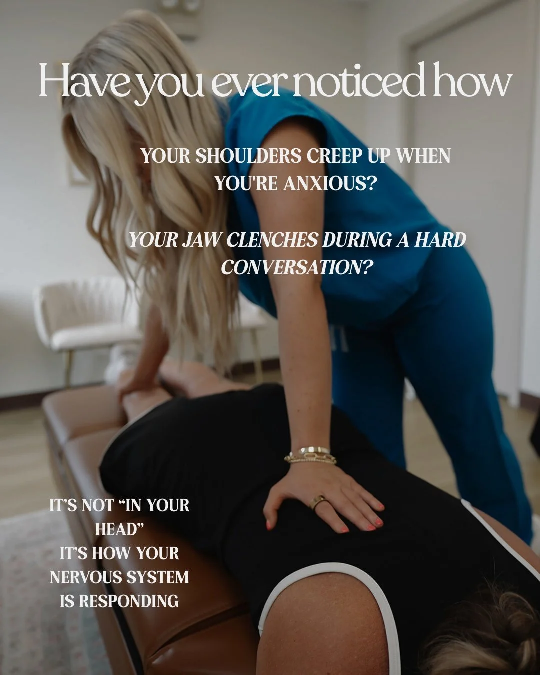 Ever notice how your shoulders tense up when you're anxious? Or how your stomach hurts when you're stressed?

Your body doesn't separate emotional stress from physical stress.
To your nervous system, it's all the same&mdash;it's all THREAT.

When you