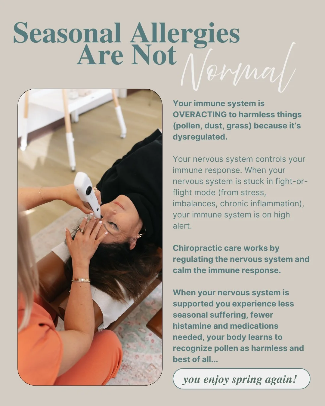 Seasonal allergies aren't normal. They're a sign your nervous system needs support. 

Every spring, millions of people accept sneezing, itchy eyes, and constant congestion as "just how it is."

No matter what you have been told in the past,