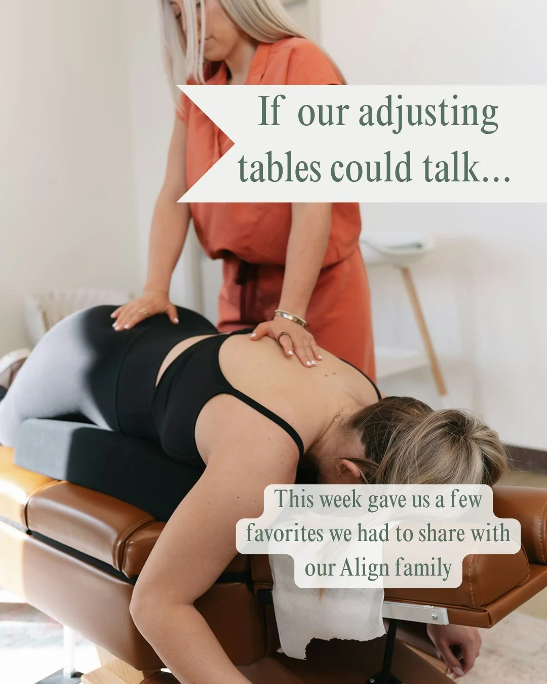 If our adjusting tables could talk 🥹 

This week's favorites: a toddler who insisted on adjusting HIS stuffed animal first, a mama who fell asleep mid-session for the first time in months, and a practice member who told us their allergies felt diffe