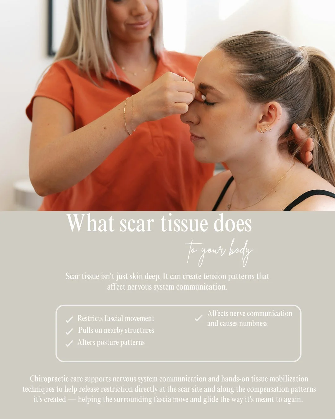 Whether it's from a C-section, another surgery, or an old injury, scar tissue doesn't just sit there quietly &mdash; it can create fascial tension that pulls on surrounding structures long after the wound itself has healed. 

Fascia is a connective w