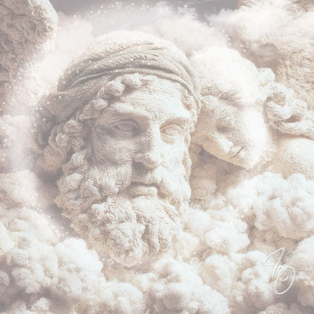 In disbelief

I saw them, 
the weeping angel and the Father 
painted upon, and knitted into 
the very cotton clouds 
skimming the blue cloth of skies 

The Ancient of Days has arisen 
With the whole world in His hands 
And we&rsquo;re about to find o