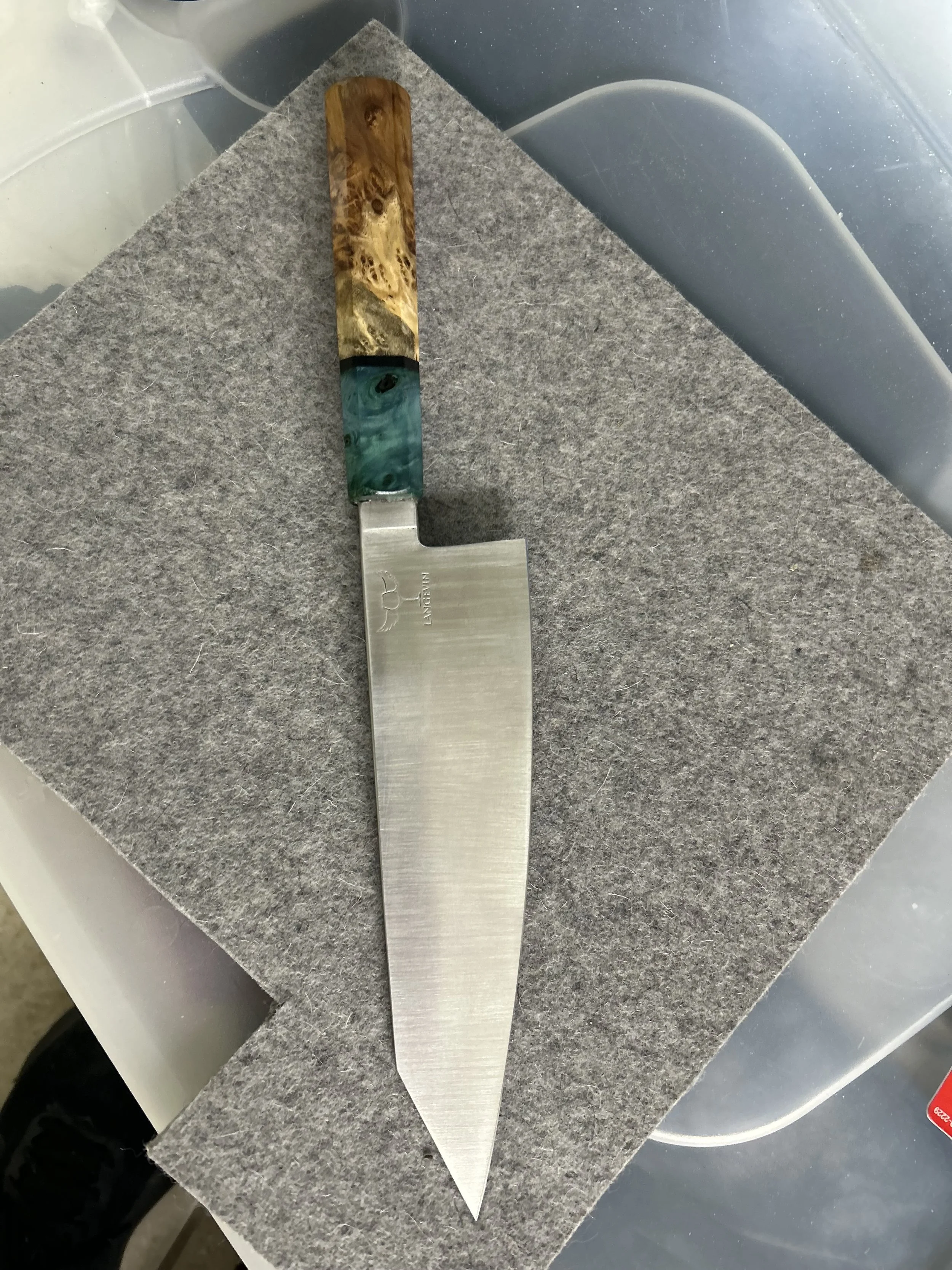 8 inch chef AEB-L stainless steel maple burl and ambuyna burl handle