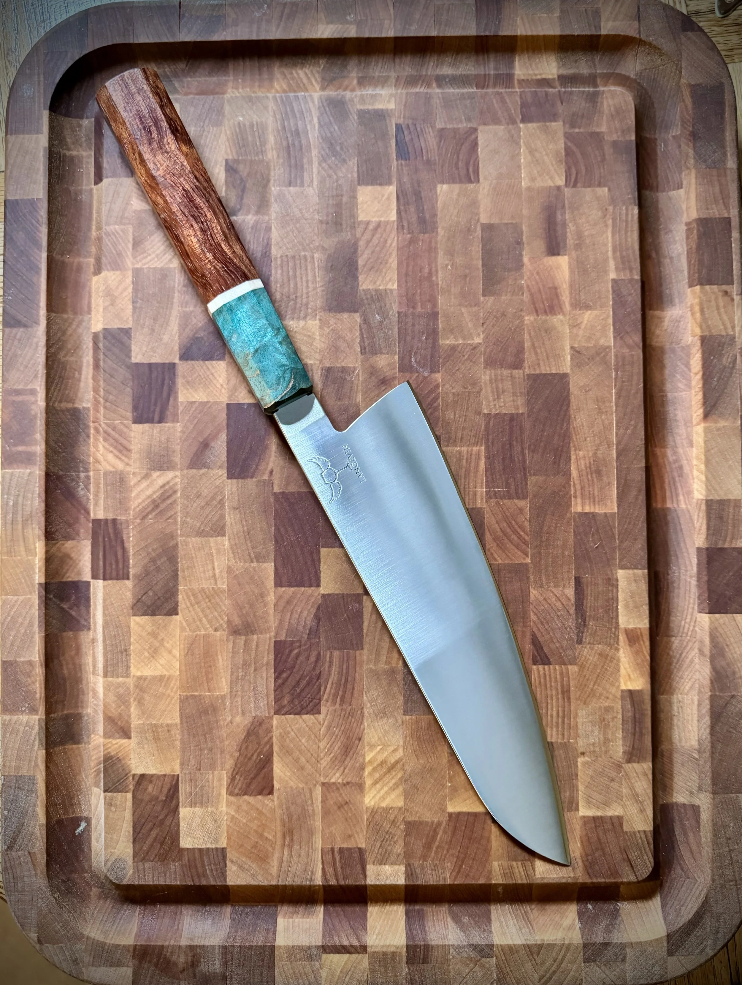 8 inch chef AEB-L 61 HRC blue maple bolster bubinga pomelle handle
